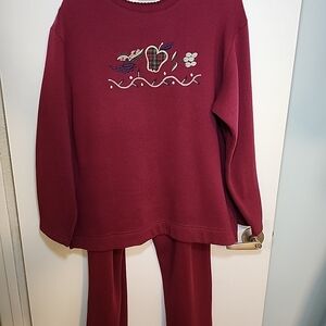 Vtg 90s Bobby Brooks Fall Apples 2 Pce Sweatshirt Sweatpants Cherry Red Granny M